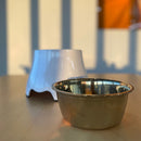 Elevated Dog Pet Bowl White Gold Stainless Steel