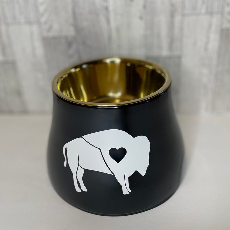 Elevated Dog Pet Bowl - Buffalo Black & White - Gold Stainless Steel