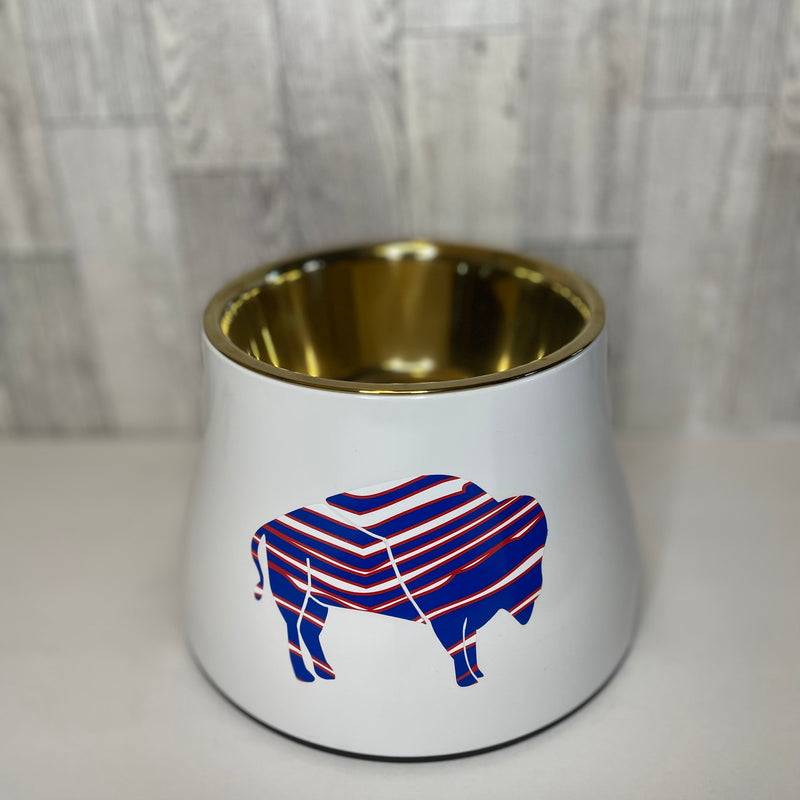 Elevated Dog Pet Bowl - Buffalo Zubaz - White Gold Stainless Steel