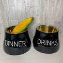 Dinner & Drinks Pet Bowl - Black - Gold Stainless Steel