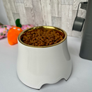 Elevated Dog Pet Bowl White Gold Stainless Steel