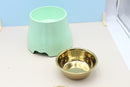 Elevated Dog Pet Bowl Black Gold Stainless Steel