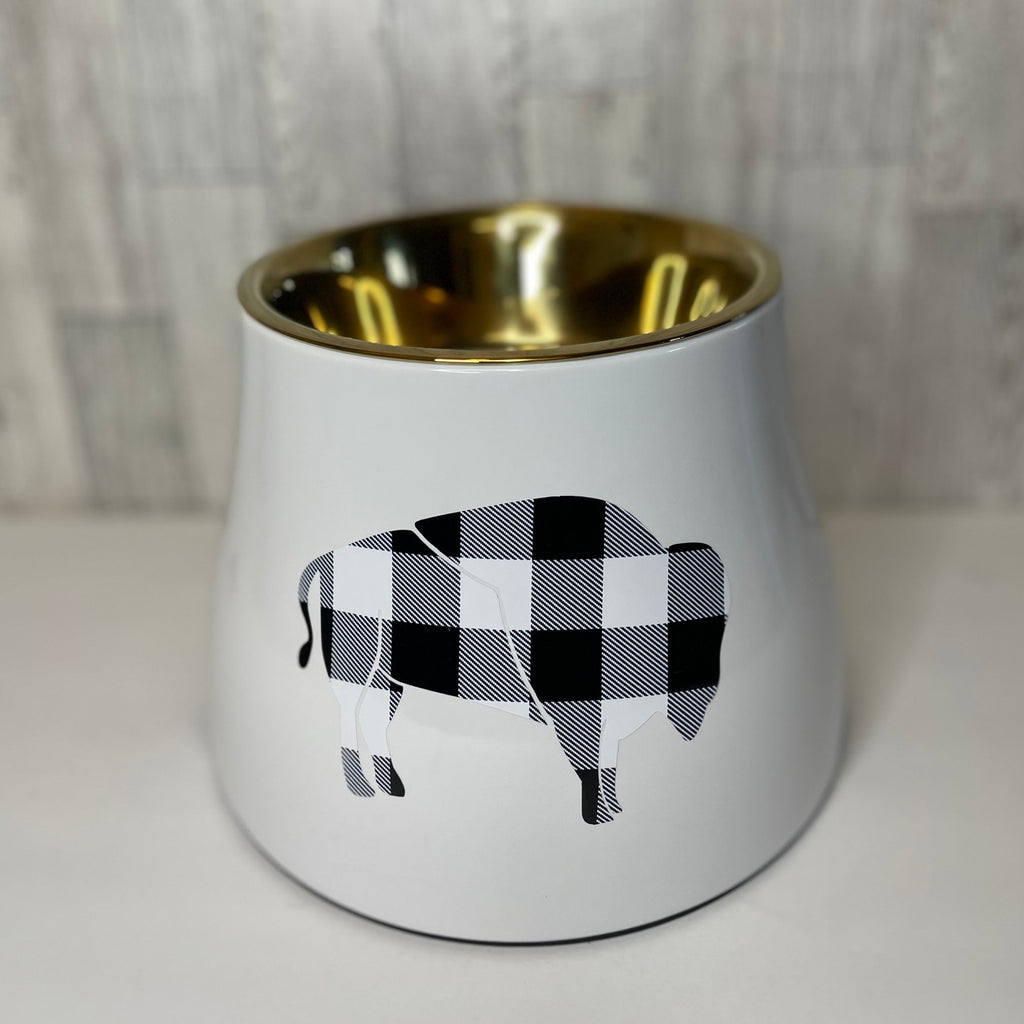 Elevated Dog Pet Bowl White Gold Stainless Steel