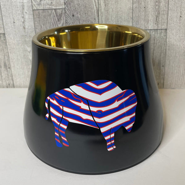 Elevated Dog Pet Bowl - Buffalo Zubaz - Black Gold Stainless Steel