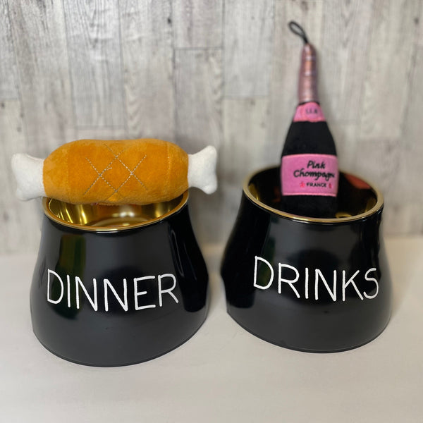 Dinner & Drinks Pet Bowl - Black - Gold Stainless Steel